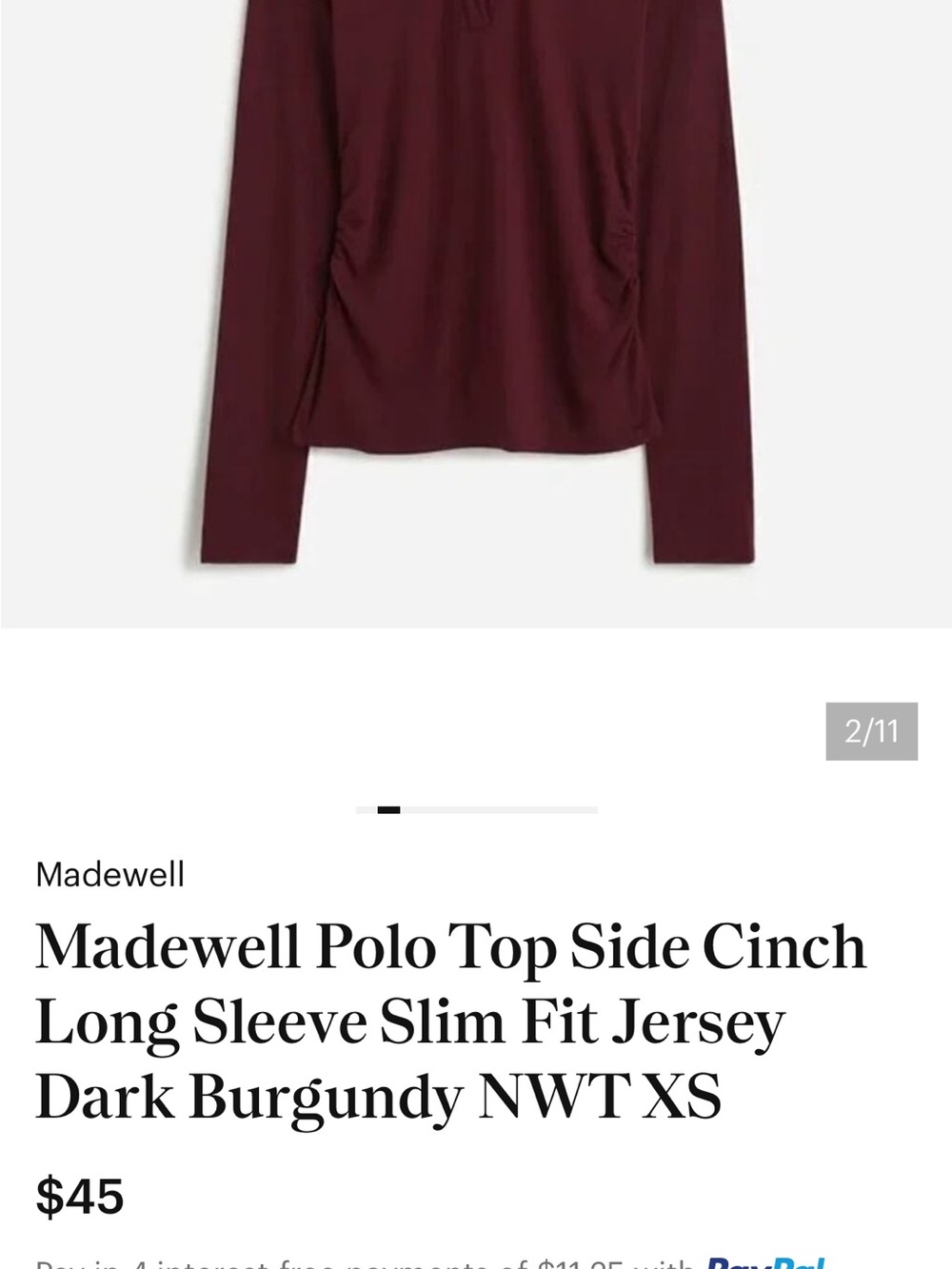 Madewell Raspberry Collared V-Neck Long Sleeve Top - Picture 2 of 9